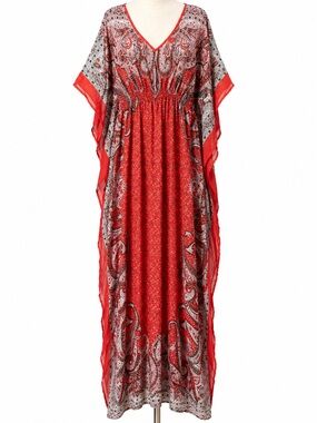 Speed Control Boho Red Paisley Maxi Flowing Kaftan Resort Beach Dress Size 3X